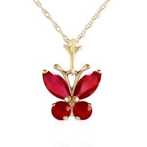14K. GOLD BUTTERFLY NECKLACE WITH NATURAL RUBIES